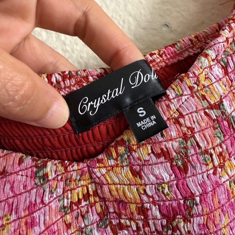 Crystal Doll Pink Ruched Ruffled Sundress-Size S - Picture 3 of 10